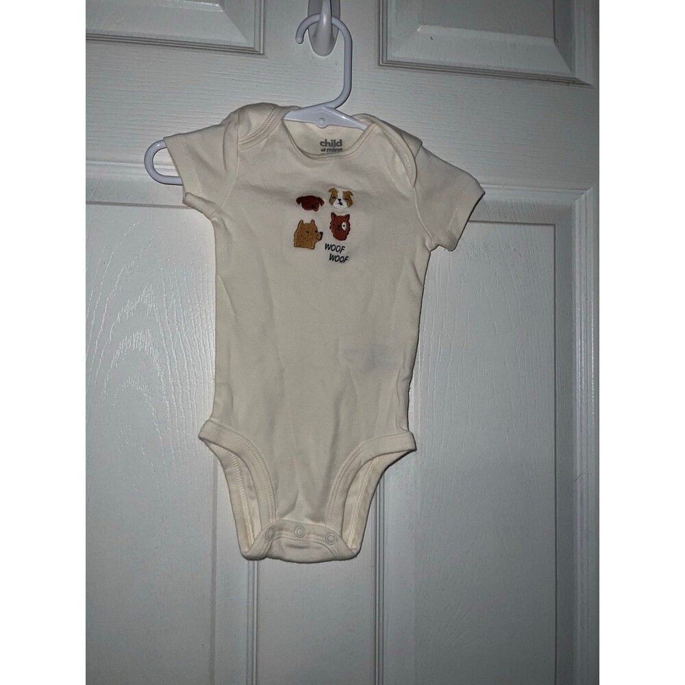 Carters Baby Boy or Baby Girl White Puppies Short Sleeve Onesie